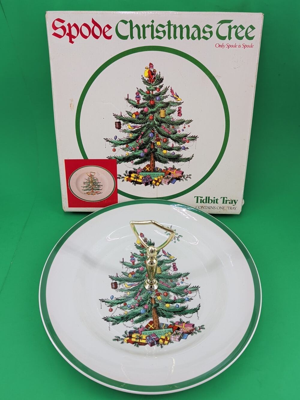 SPODE CHRISTMAS TREE HOSTESS / TIDBIT TRAY SERVING PLATE 1 TIER